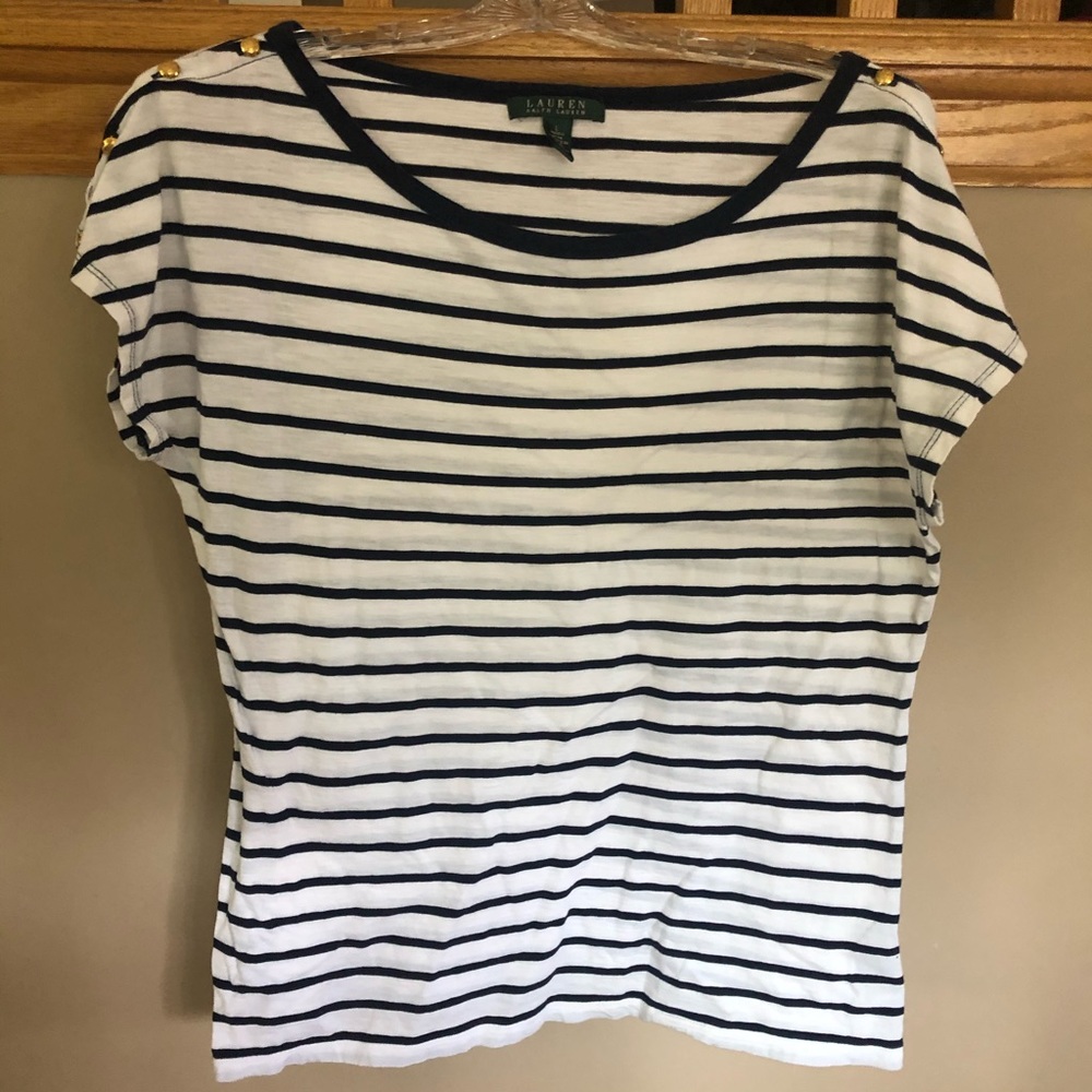 Navy & White Striped Large Women’s Top Tshirt